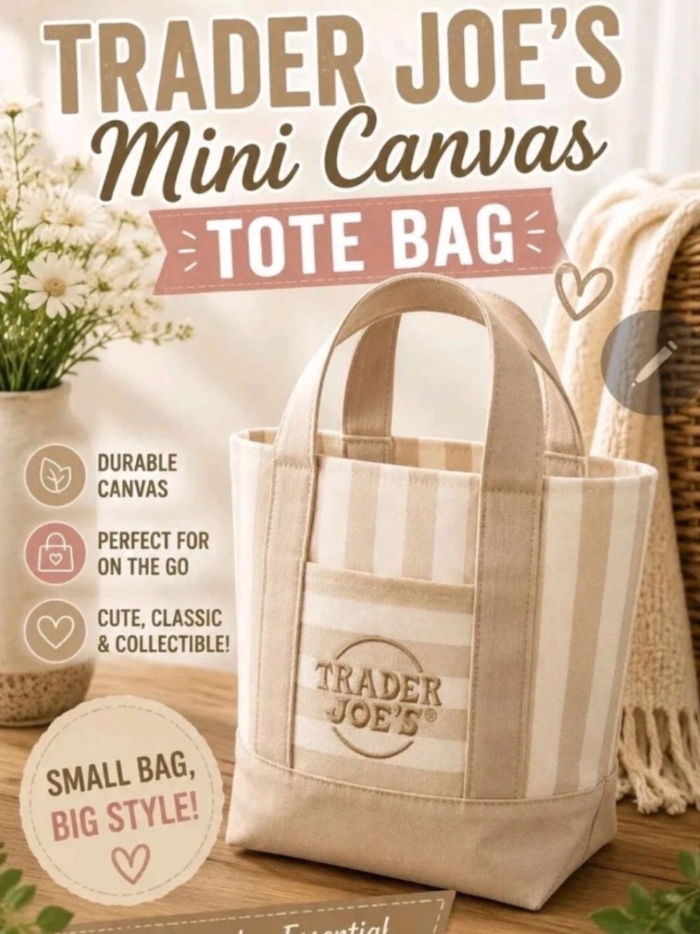 Trader Joe’s Limited Edition Striped Mini Bag ~ BEIGE